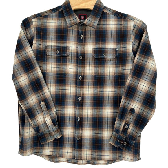 SwissTech Other - Swiss Tech Men's Brown and Blue Plaid Button Down Size XL